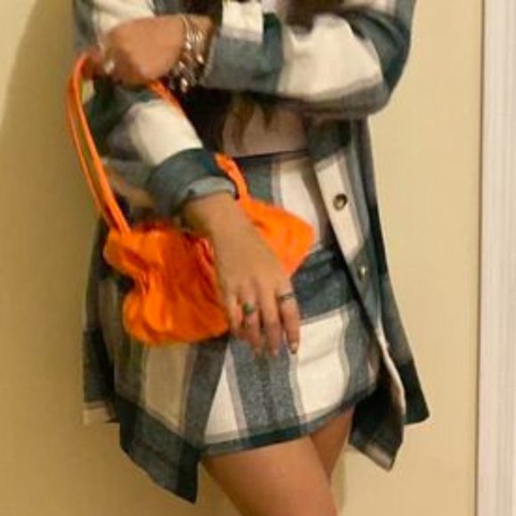 2 piece set Plaid Print Button Front Overcoat & Skirt - Picture 7 of 7